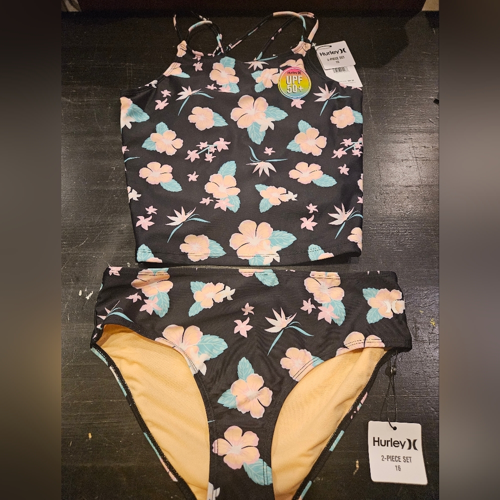 Hurley girls/teen 2 piece bathing suit flowers